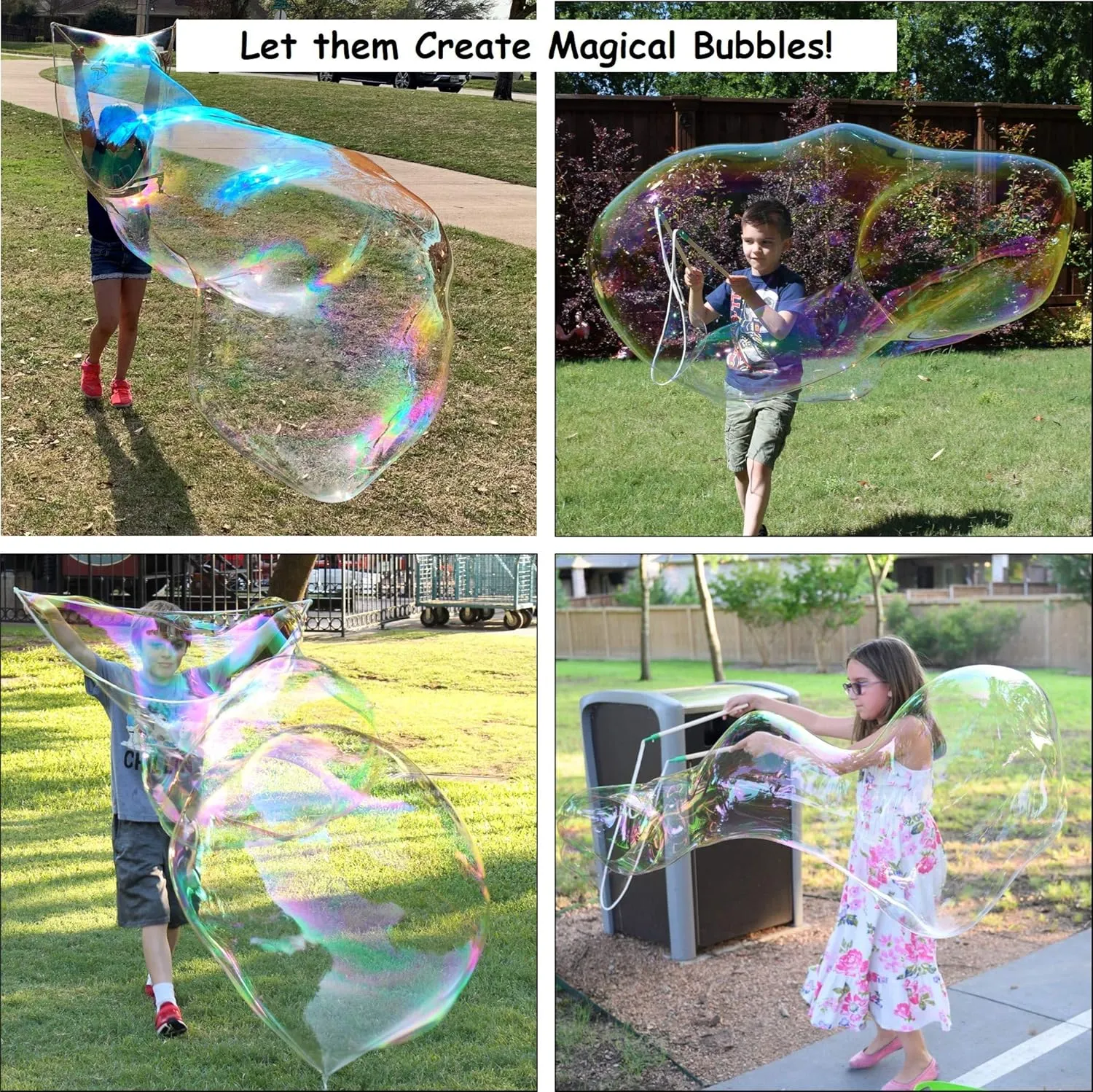 | Made in USA | Includes Two Wooden Wands, a Tips/Tricks Booklet, and 1 Large Bottle of Bubble Mix - Makes Gallons of Big Bubble Solution for Parties and Fun (Party: 2 Wands and Large Mix)