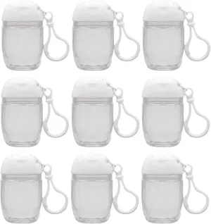 10 Pcs 1Oz 30ml Clear Empty Bottles Hand Sanitizer Travel Holder Hook Keychain Carriers White Flip Cap Reusable Portable Empty Bottle Refillable Cosmetic Container for Liquid Lotions Creams