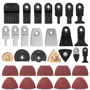 100 Pieces Oscillating Saw Blades, Multi Tool Blades Kits with Sandpaper for Wood, Metal Cutting, Quick Release Tool Blades Kits Fit for Multimaster Rockwell Fein Bosch Task Ryobi