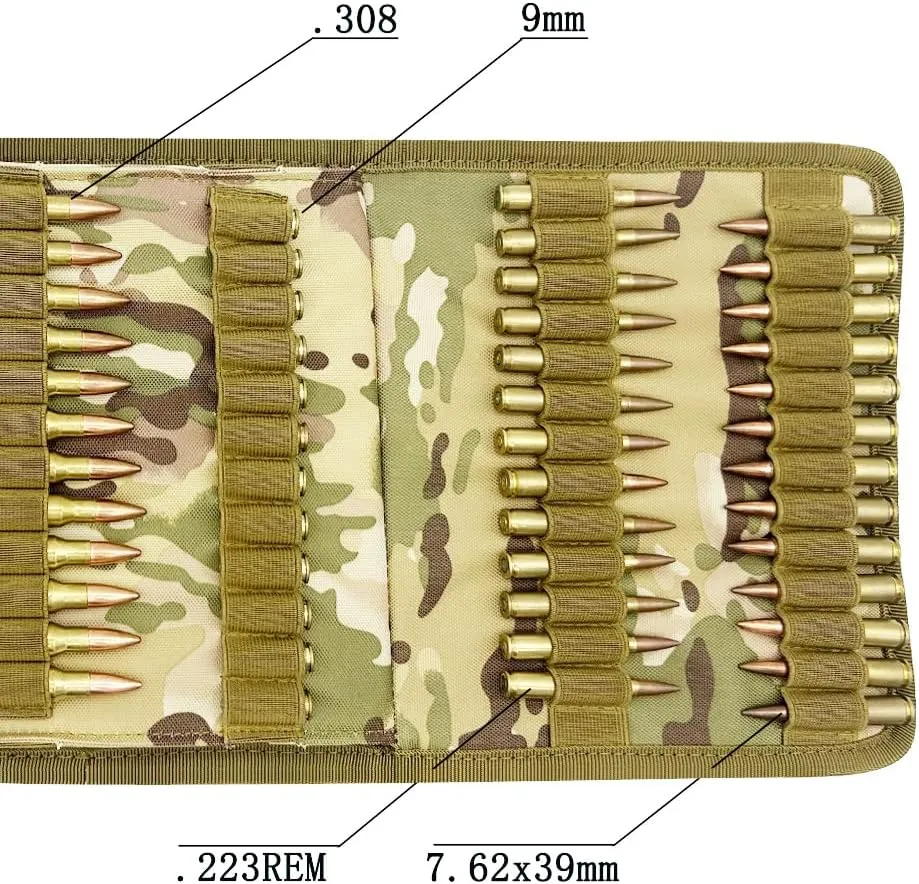 100 Rounds Rifle Pistol Bullet Cartridge Bandoleer Ammo Ammunition Shell Carrier Holder Case Magazine Pouch for .38 9mm .357