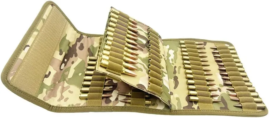 100 Rounds Rifle Pistol Bullet Cartridge Bandoleer Ammo Ammunition Shell Carrier Holder Case Magazine Pouch for .38 9mm .357