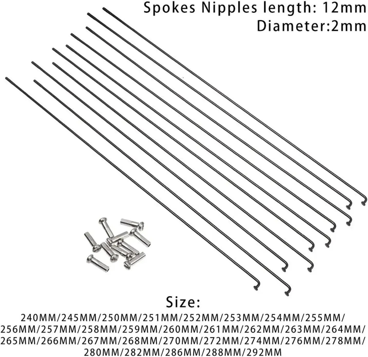10Sets 14g Bicycle Stainless Steel Spokes with Nipples Outdoor Mountain Road Bike Strength Spokes Wires Cycling Repair Tool