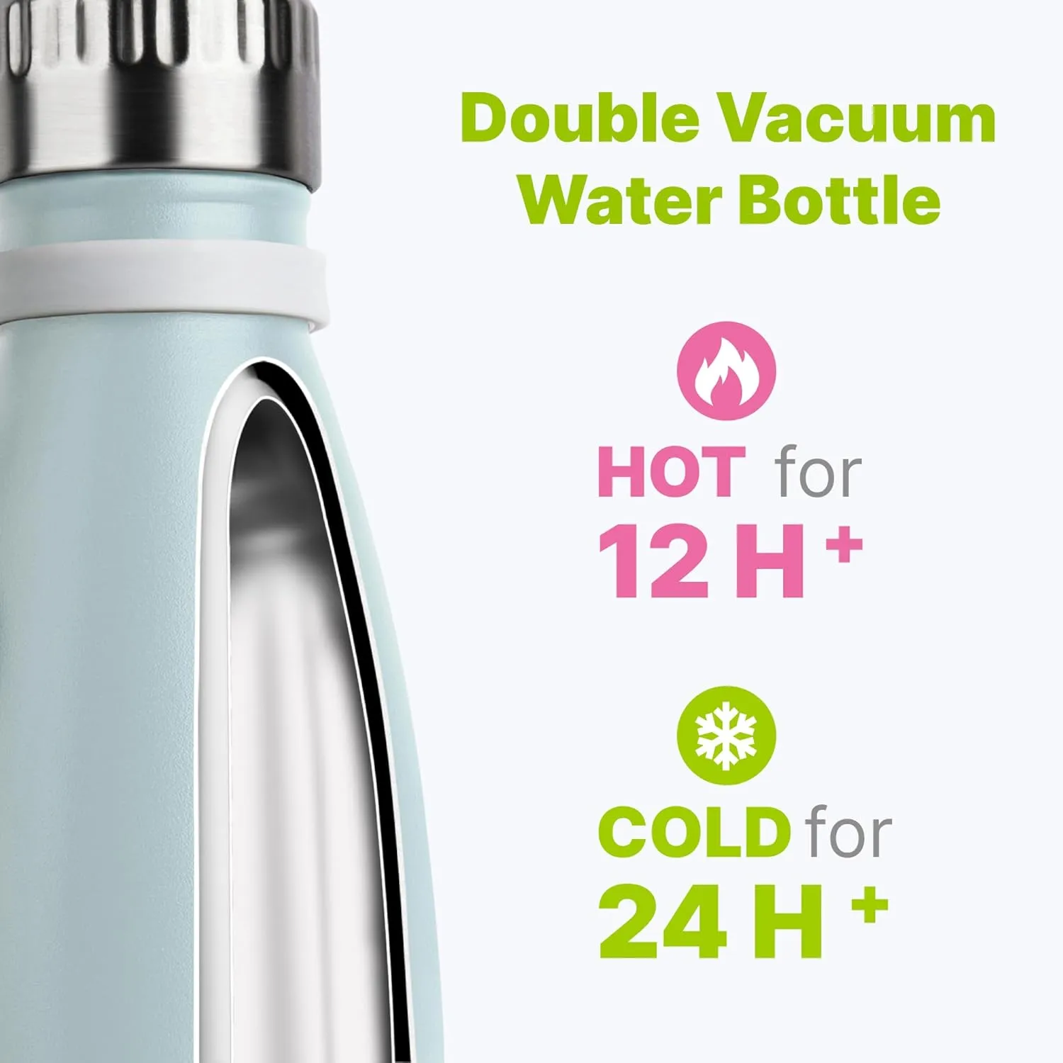 12 oz Kids Water Bottle | 18/8 Stainless Steel Insulated Water Bottle for School with Carry Rope | Cola Shape Sports Leak Proof Water Flask for Travel, Baby Blue