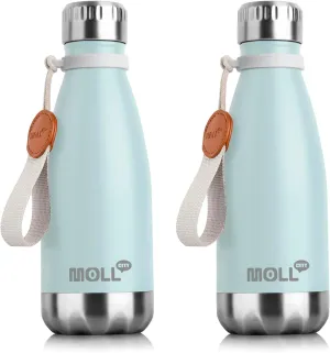 12 oz Kids Water Bottle | 18/8 Stainless Steel Insulated Water Bottle for School with Carry Rope | Cola Shape Sports Leak Proof Water Flask for Travel, Baby Blue