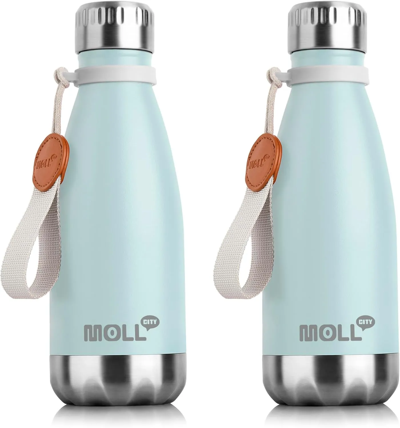 12 oz Kids Water Bottle | 18/8 Stainless Steel Insulated Water Bottle for School with Carry Rope | Cola Shape Sports Leak Proof Water Flask for Travel, Baby Blue