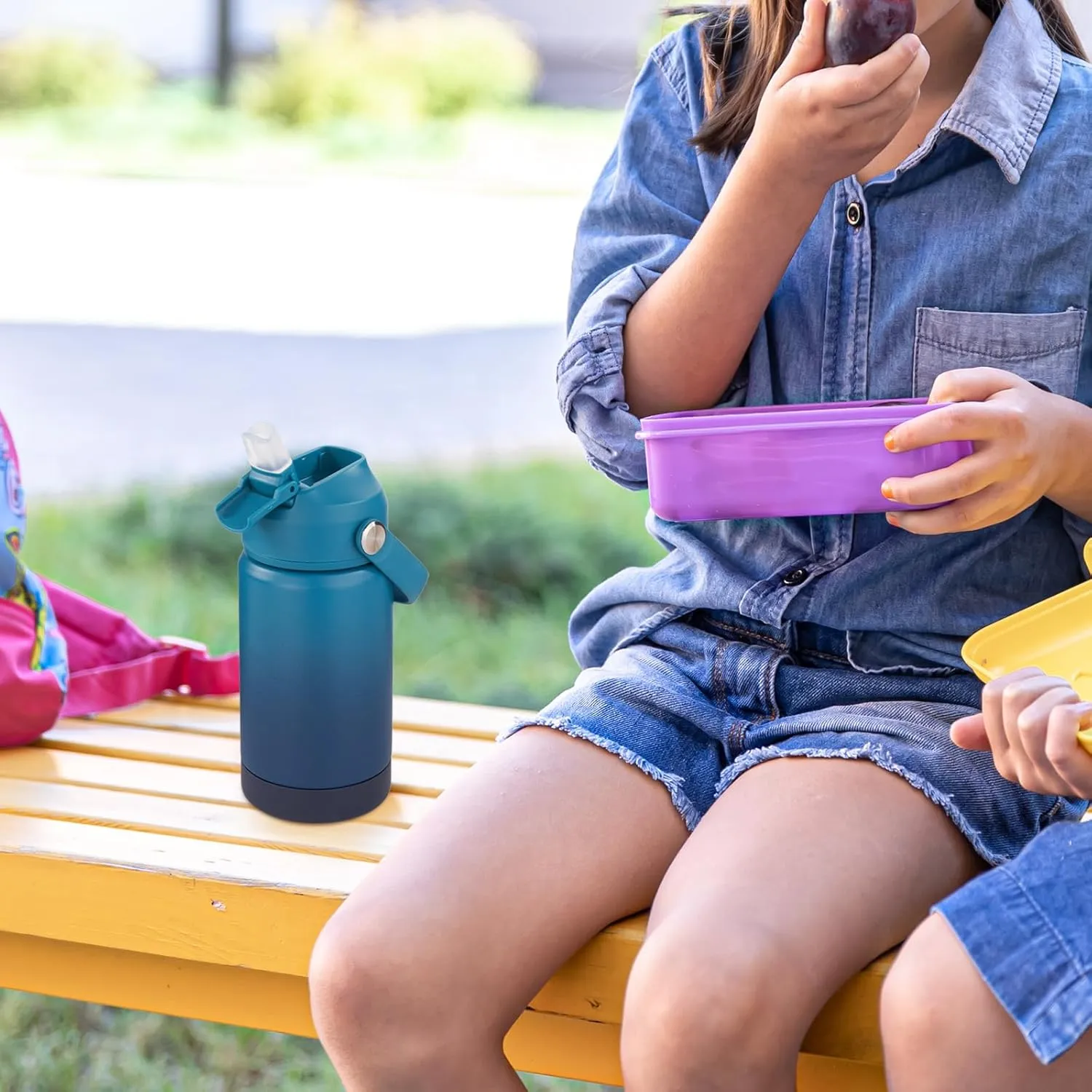 12 oz Water Bottle, 2 pack Kids Water Bottles for School, Toddler Cup with Straw & Handle, 304 Stainless Steel Insulated Water Bottle, BPA Free, Gradient Blue Gradient Yellow