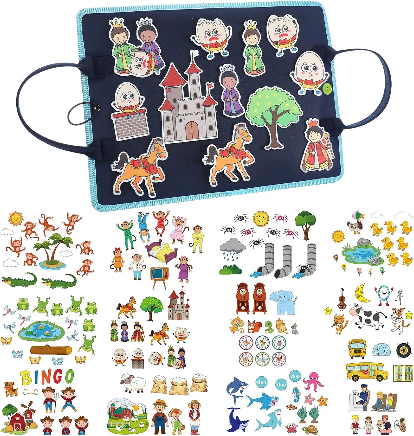 12 Pack Flannel Felt Board Stories Set with a Foldable Board for Preschool Activities Boys Girls(Nursery Rhymes)