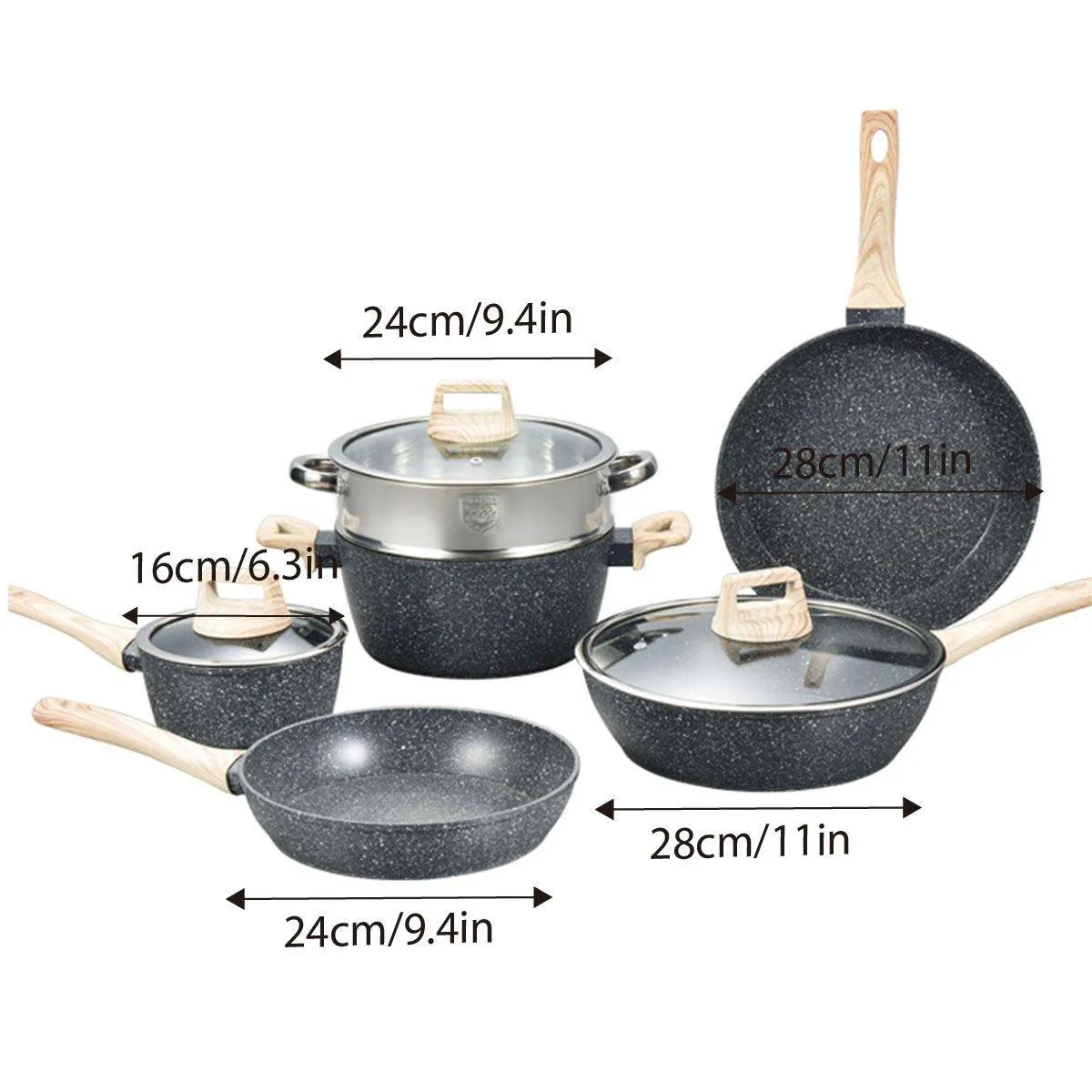 12pcs Maifan Stone Cookware Set Nonstick Steamer Fryer Stew Pot for Home Cooking