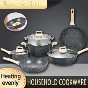 12pcs Maifan Stone Cookware Set Nonstick Steamer Fryer Stew Pot for Home Cooking
