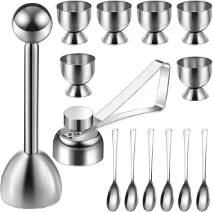 14 Pieces Egg Cup Set Egg Topper Boiled Egg Holder Stainless Steel Egg Opener Egg Spoon for Kitchen Tool