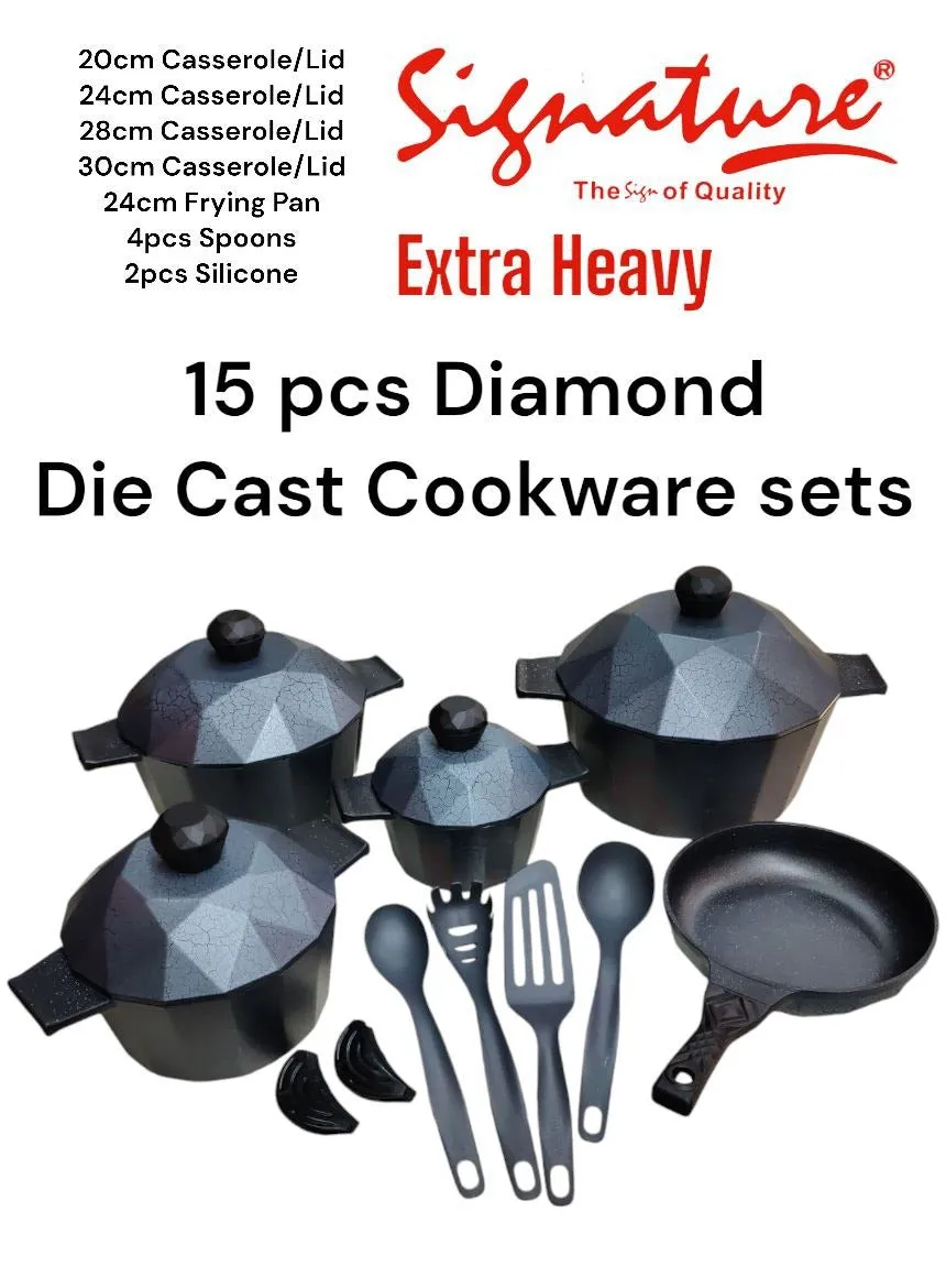 15 pcs Diamond Die Cast Cookware Sets