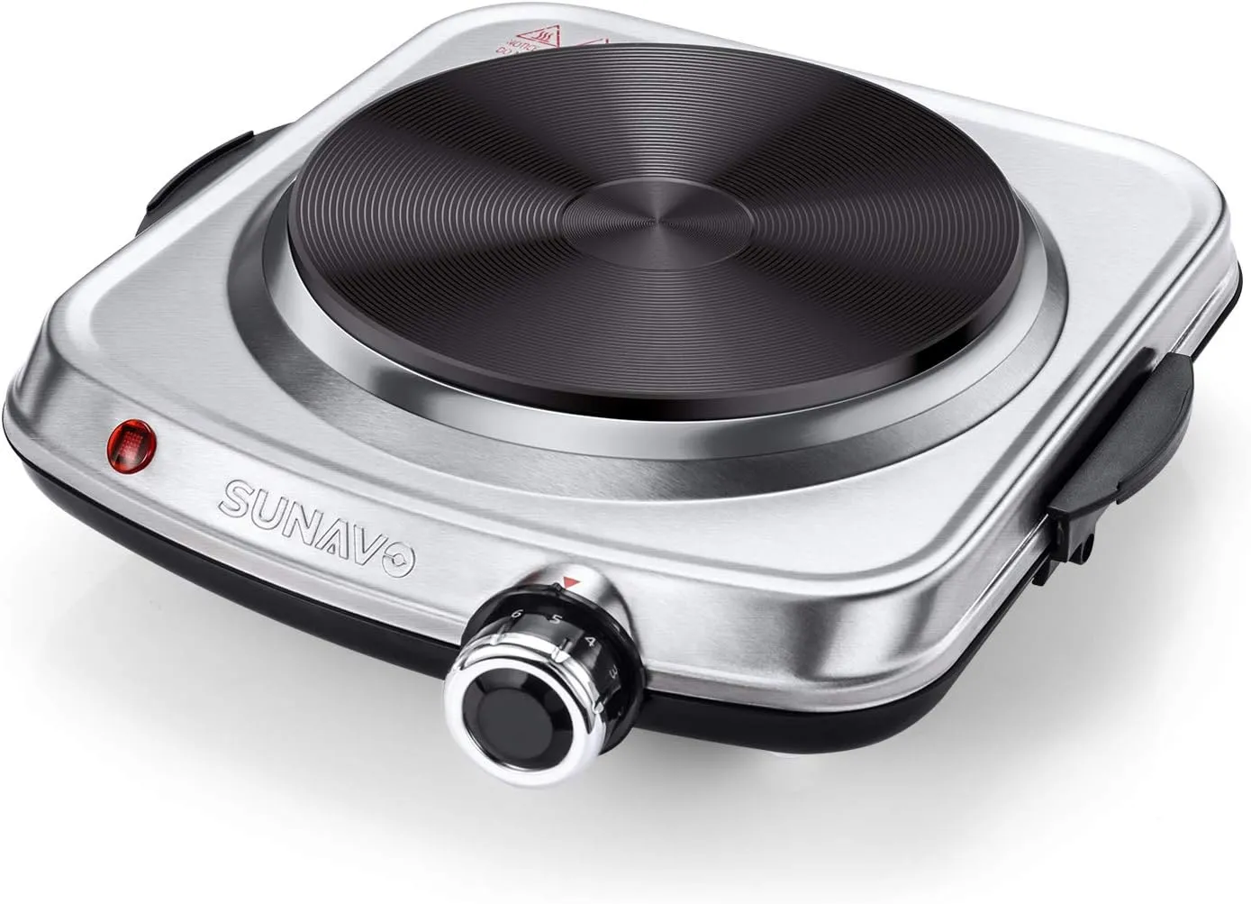 1500W Hot Plates for Cooking, Electric Single Burner with Handles, 6 Power Levels Stainless Steel Hot Plate for Kitchen Camping RV and More Silver