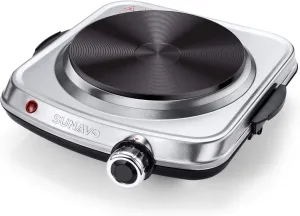 1500W Hot Plates for Cooking, Electric Single Burner with Handles, 6 Power Levels Stainless Steel Hot Plate for Kitchen Camping RV and More Silver
