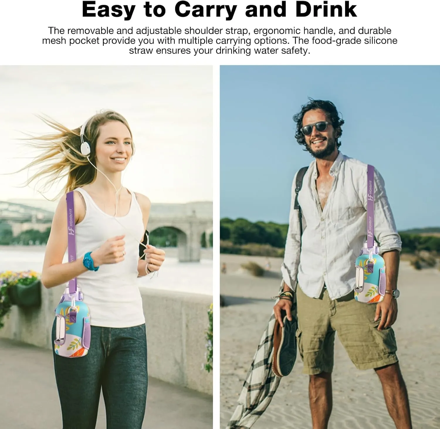 1.6L Water Bottle - BPA-Free - Integrated Food-Grade Silicone Straw and Lid - Comes with Spare Lid and Storage Sleeve - Suitable for Daily Use and Fitness Activities - Ideal Gift Choice