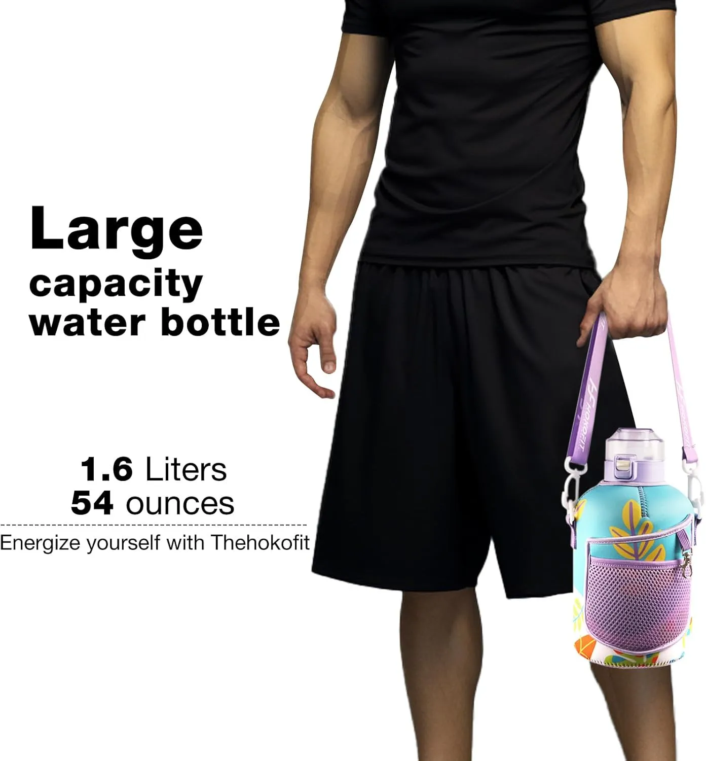 1.6L Water Bottle - BPA-Free - Integrated Food-Grade Silicone Straw and Lid - Comes with Spare Lid and Storage Sleeve - Suitable for Daily Use and Fitness Activities - Ideal Gift Choice