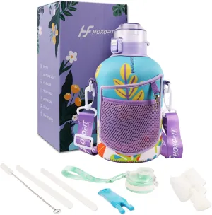 1.6L Water Bottle - BPA-Free - Integrated Food-Grade Silicone Straw and Lid - Comes with Spare Lid and Storage Sleeve - Suitable for Daily Use and Fitness Activities - Ideal Gift Choice