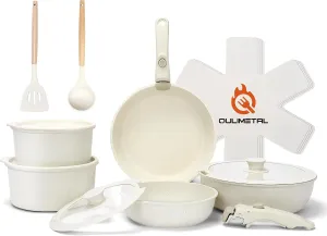 17-Piece Nonstick Pots and Pans Set with Removable Handle, PFOA Free, Oven Safe, Space-Saving Design, Includes Utensil and Pan Protectors, Kitchen Cookware Set, Compatible with All Stovetops