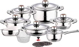 18-Piece Stainless Steel Cookware Set, Includes Induction Compatible Fry Pots, Pans, Saucepan, Casserole