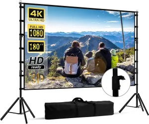 180 inch Projector Screen with Stand,HUANYINGBJB Outside Projection Screen, Portable 16:9 4K HD Rear Front Movie Screen with Carry Bag for Theater Backyard Movie Night,Cinema School, Churches,Parties