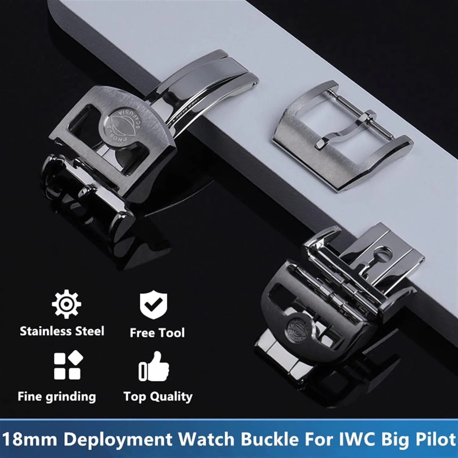 18mm 316L Stainless Steel Deployment Watch Butterfly Buckle for IWC Big Pilot Spitfire Watchband Strap Folding Clasp