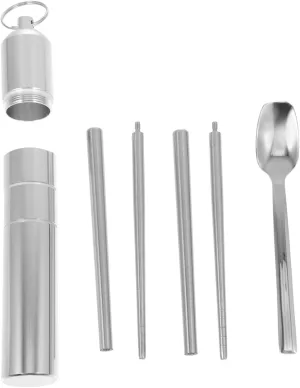 1Set Portable Stainless Steel Cutlery Set with Storage Case Tableware for Travel Includes Chopsticks and Spoon Convenient and Dinnerware Kit