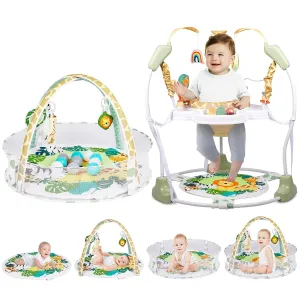 2-in-1 Baby Play Gym & Activity Center | Tummy Time Mat for 0–18 Months   3-in-1 Jumper with 360° Seat, Music & Lights for 6  Months Green