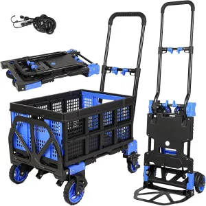 2 in 1 Folding Hand Truck Dolly with Basket,330LBS Capacity Hand Cart Foldable, Folding Dolly Cart with Wheels, Collapsible Dolly, Hand Truck Foldable Dolly with Retractable Handle