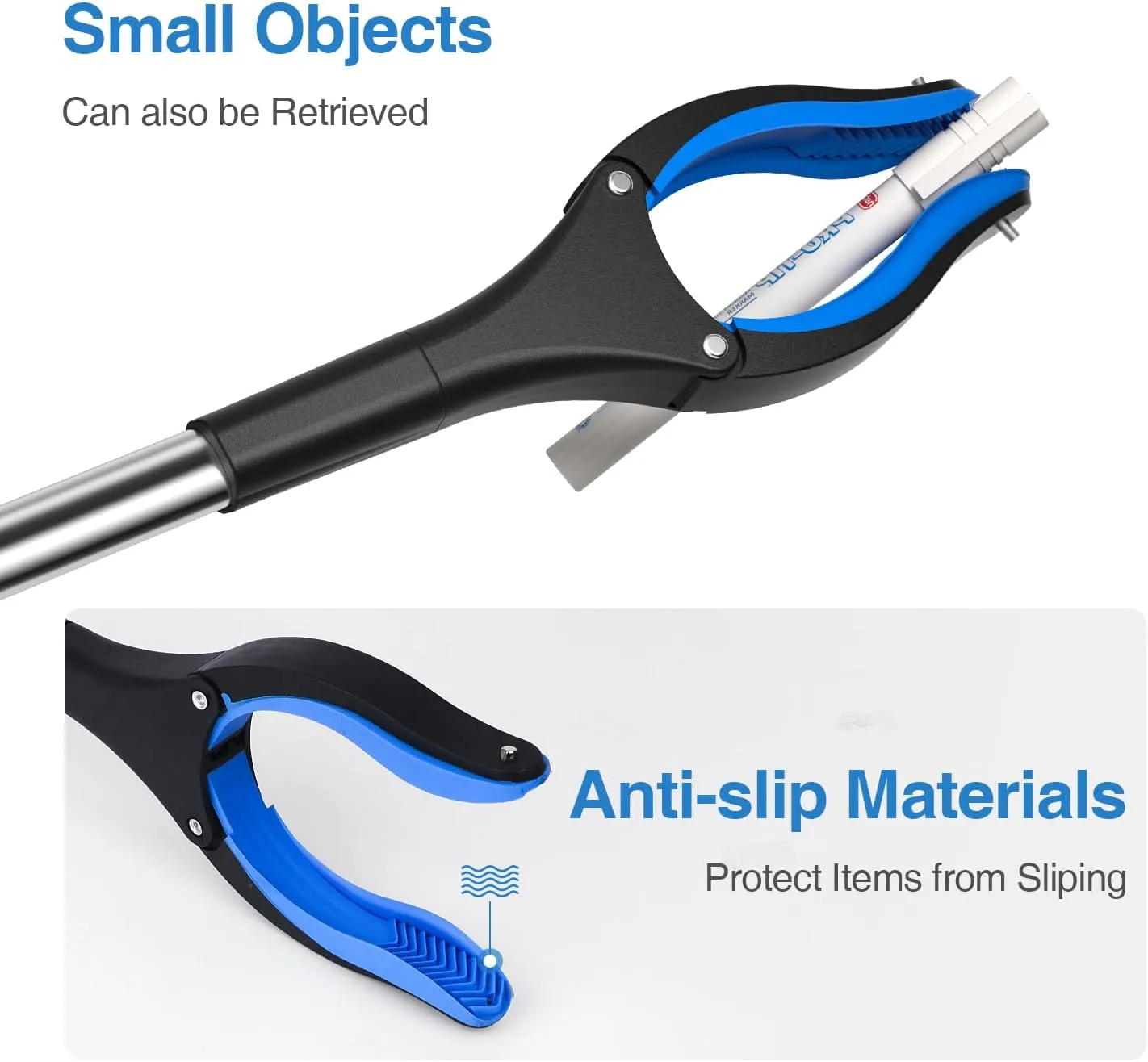 2-Pack Grabber Reacher Tool, 32 Inch Extra Long Steel Foldable Pick Up Stick with Strong Grip Magnetic, 90° Rotating Anti-Slip Jaw, Trash Claw Grabber Tool, Hand Grabber for Reaching, Arm Extension