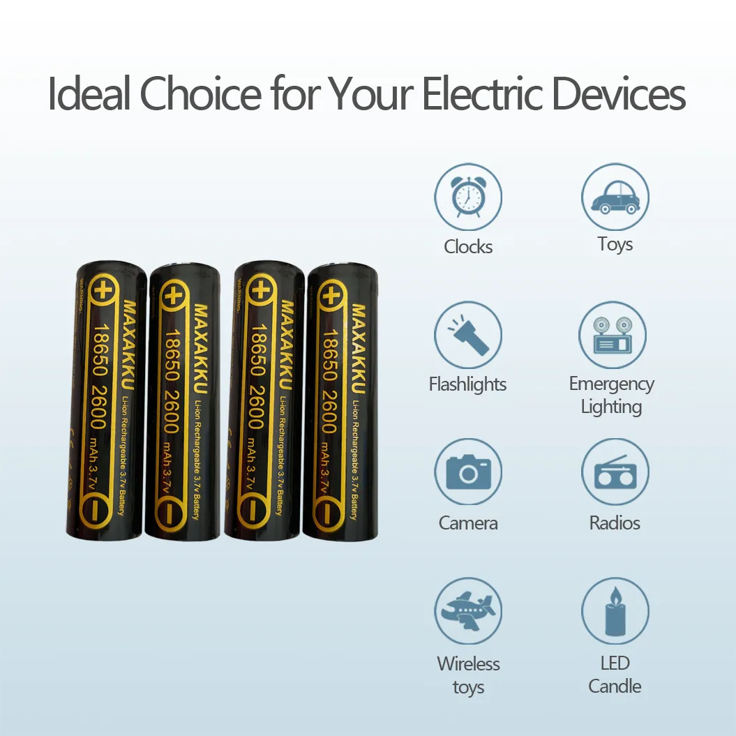 2 pcs 3.7V 2600mAh 18650 Battery For Flashlight Headlight Handheld Fan Mobile Power Bank