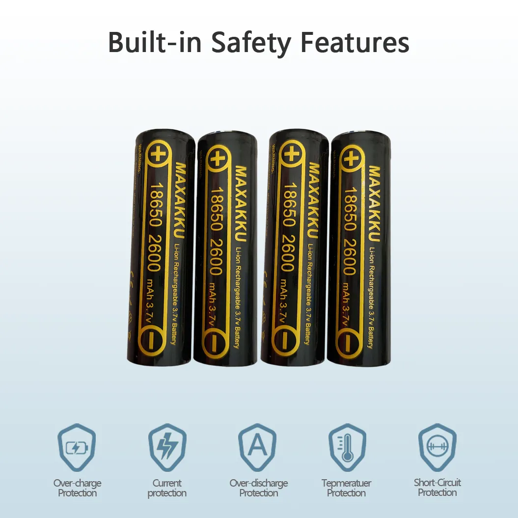 2 pcs 3.7V 2600mAh 18650 Battery For Flashlight Headlight Handheld Fan Mobile Power Bank