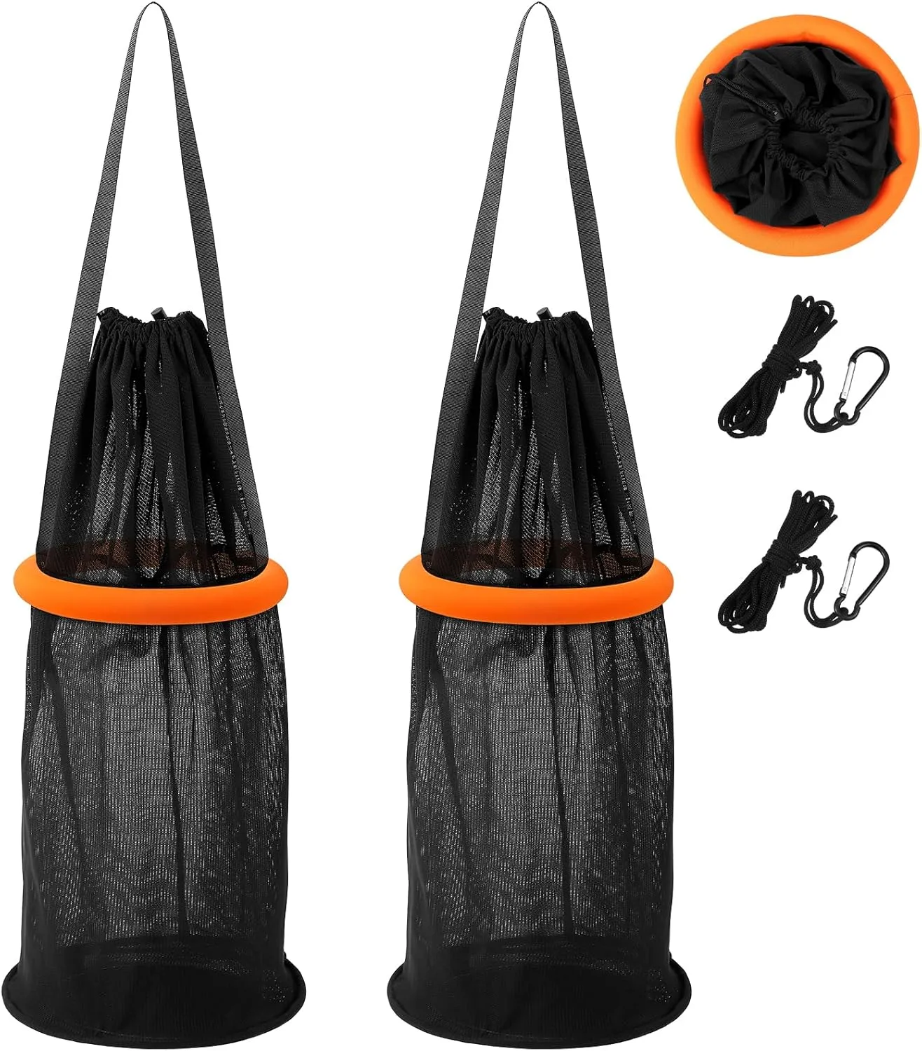 2 Pcs Floating Fish Basket Foldable Fishing Net Portable Collapsible Nylon Mesh Coated Net Kayak Fishing Accessories with Storage Cage for Keeping Minnows Leaches and Other Live Baits