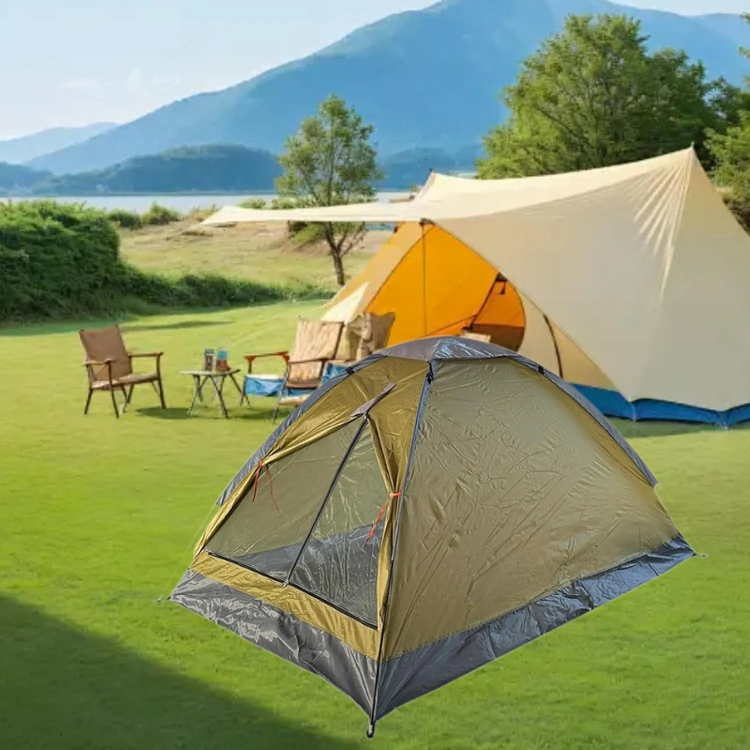 2 Person Camping Tent Single Layer Sun Shelter Multifunction with Ground Stakes Foldable Easy Quick Setup for Hiking Picnic