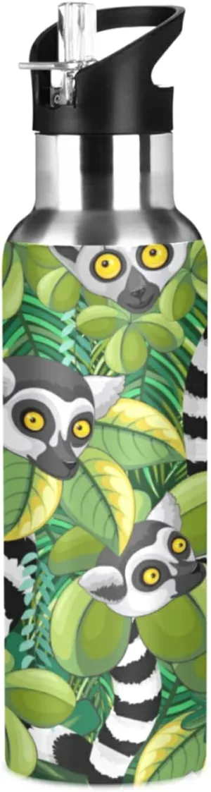 20 OZ Lemurs Of Madagascar Water Bottle with Straw, Sports Water Bottle BPA Free Stainless Steel Water Jugs for Gym, Kitchen, Working, Outdoor（248）