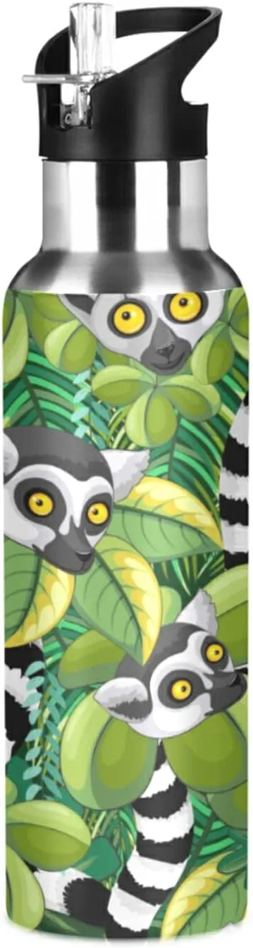 20 OZ Lemurs Of Madagascar Water Bottle with Straw, Sports Water Bottle BPA Free Stainless Steel Water Jugs for Gym, Kitchen, Working, Outdoor（248）
