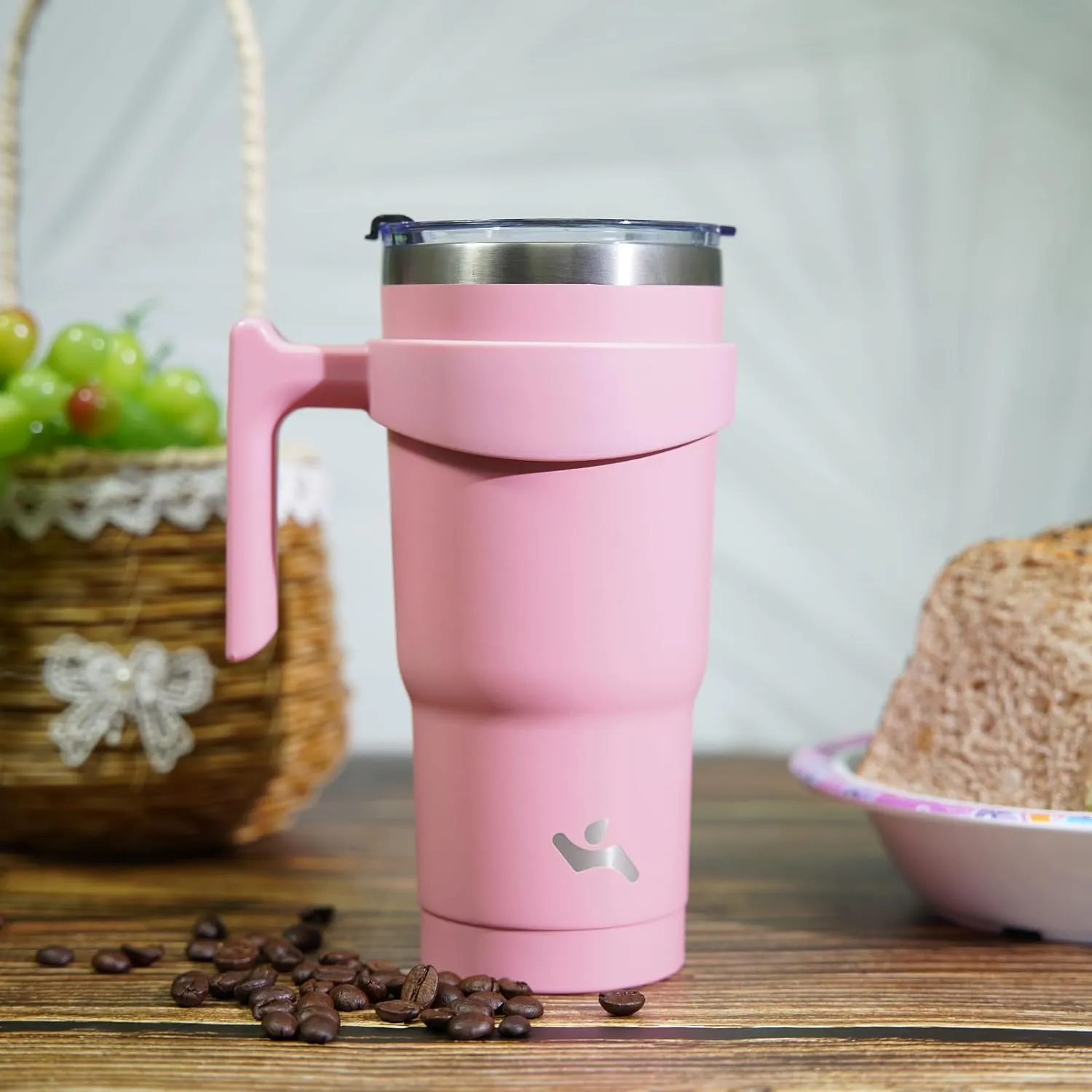 20 oz Tumbler with Handle and 2 Straw 2 Lid, Insulated Water Bottle Stainless Steel Vacuum Cup Reusable Travel Mug,Army Green