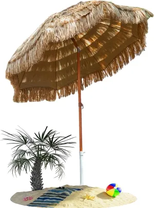 200cm Outdoor Beach Thatched Umbrella, Portable Garden Parasol, Tiltable Round Hawaiian Umbrella, for Patio, Terrace