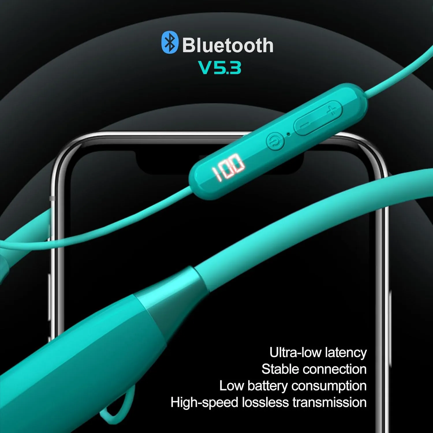 200H Playback Time Neckband Bluetooth Headphones, Bluetooth 5.3 in Ear Wireless Earphones with Digital Display, Monitoring Mode for Singing, 7 EQ Modes, Support TF Card, USB-C Fast Charging