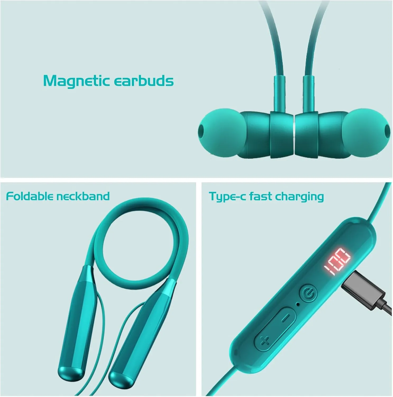 200H Playback Time Neckband Bluetooth Headphones, Bluetooth 5.3 in Ear Wireless Earphones with Digital Display, Monitoring Mode for Singing, 7 EQ Modes, Support TF Card, USB-C Fast Charging
