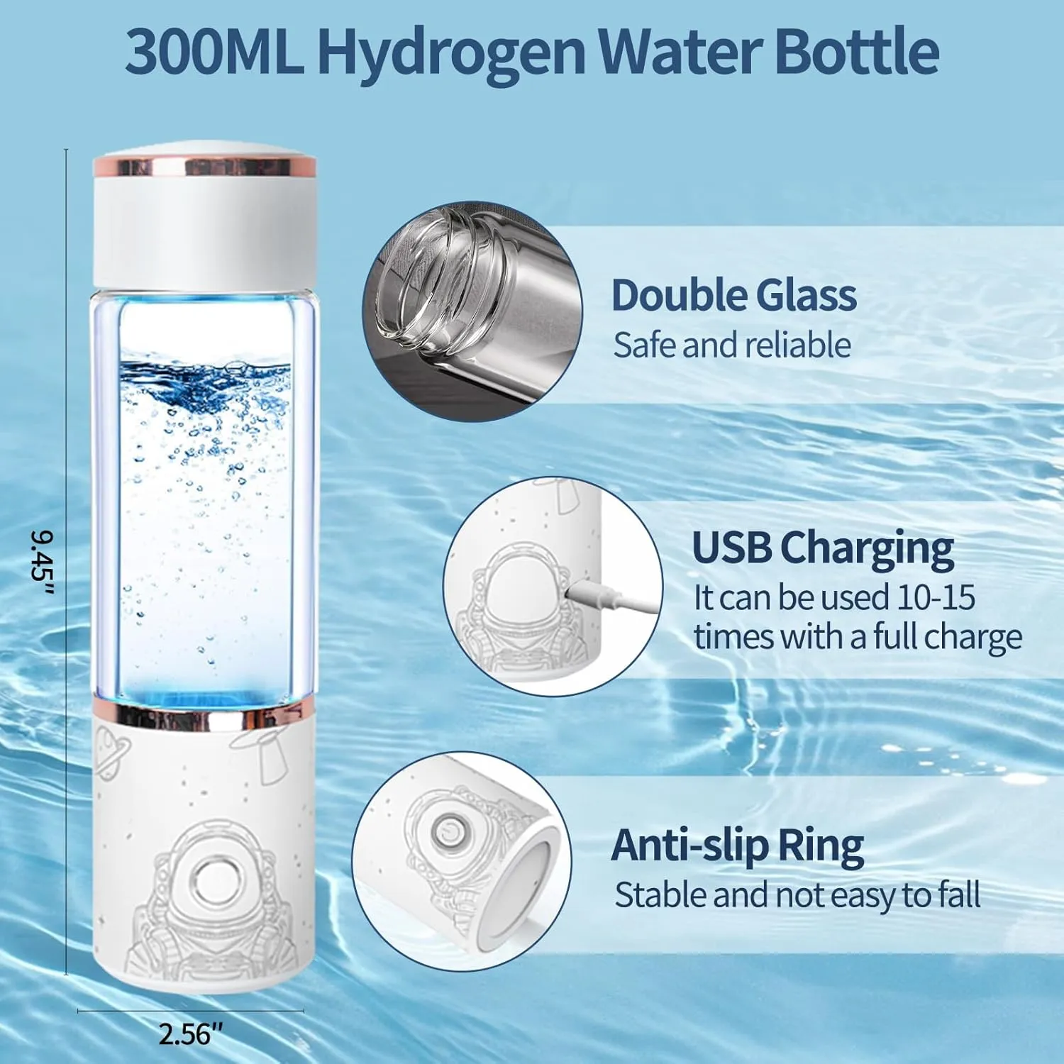 2024 Hydrogen Water Bottle Upgraded Generator Portable Electrolyzed Water 5 min 2000ppb with SPE Technology, Pitcher Replacement Fit for Office Home Sports Gift