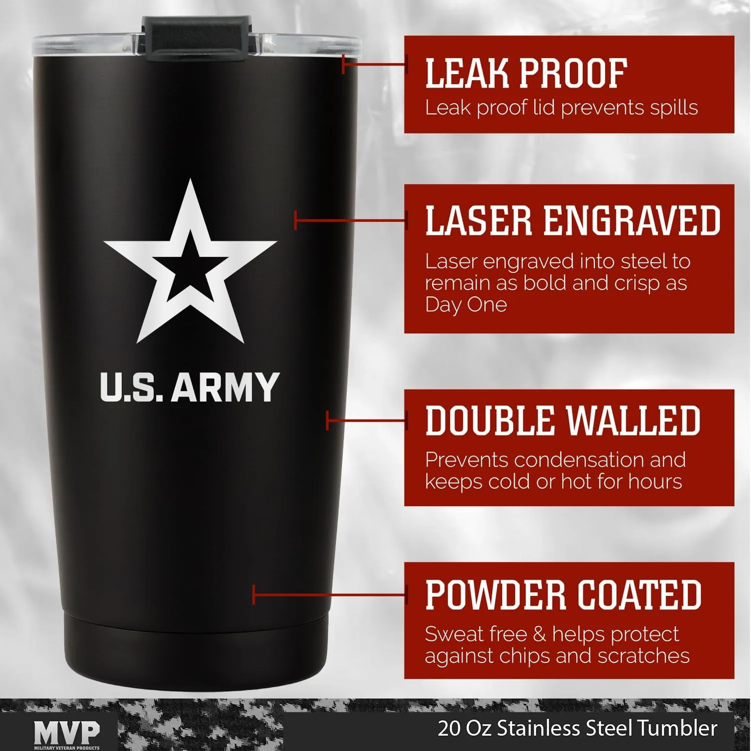 20oz US Army Tumbler, Double-Walled Insulated Steel USA Coffee Mug with Lid | US Army Gifts | Disabled USMC Veteran Owned SMALL Business
