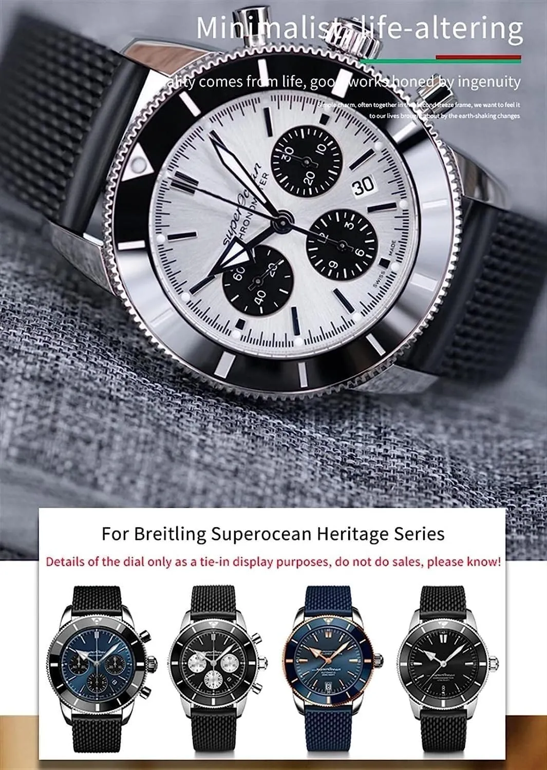 22mm 24mm Braided Rubber Watchband For Breitling Avenger Superocean Heritage Watch Strap Braceles Replacement Accessories