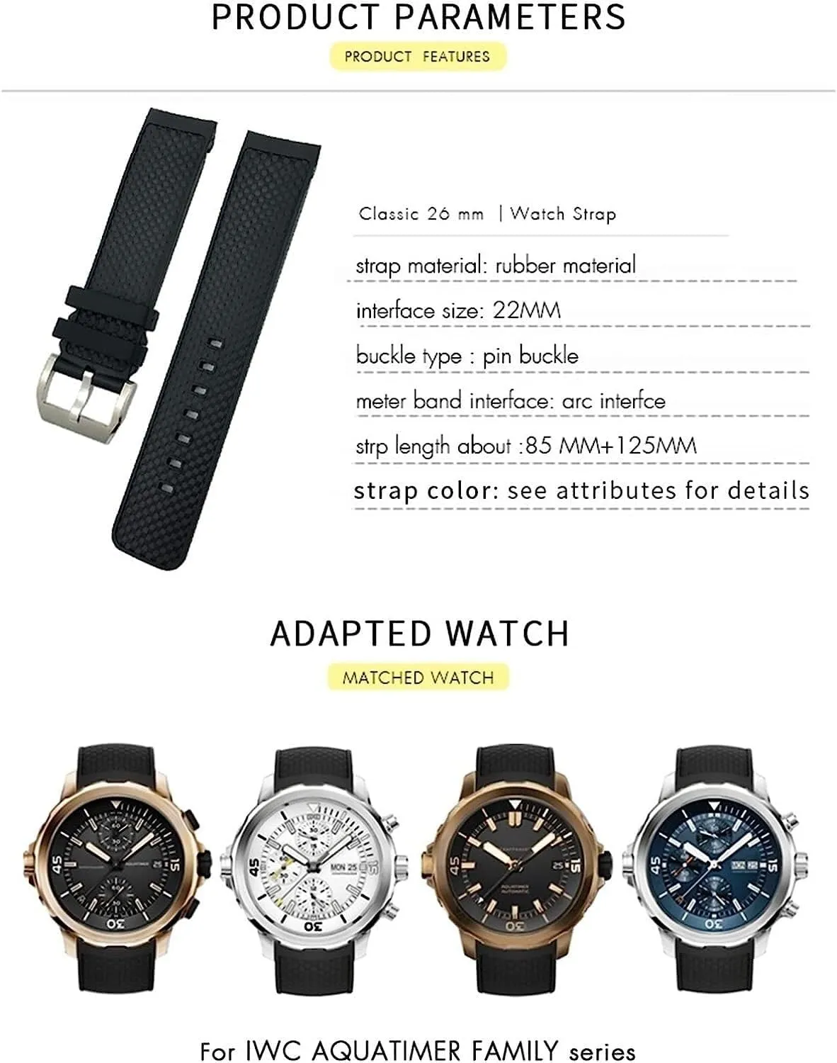 22mm Rubber Watch Strap For IWC AQUATIMER FAMILY IW376805 IW329001 Waterproof Watch Band Accessories
