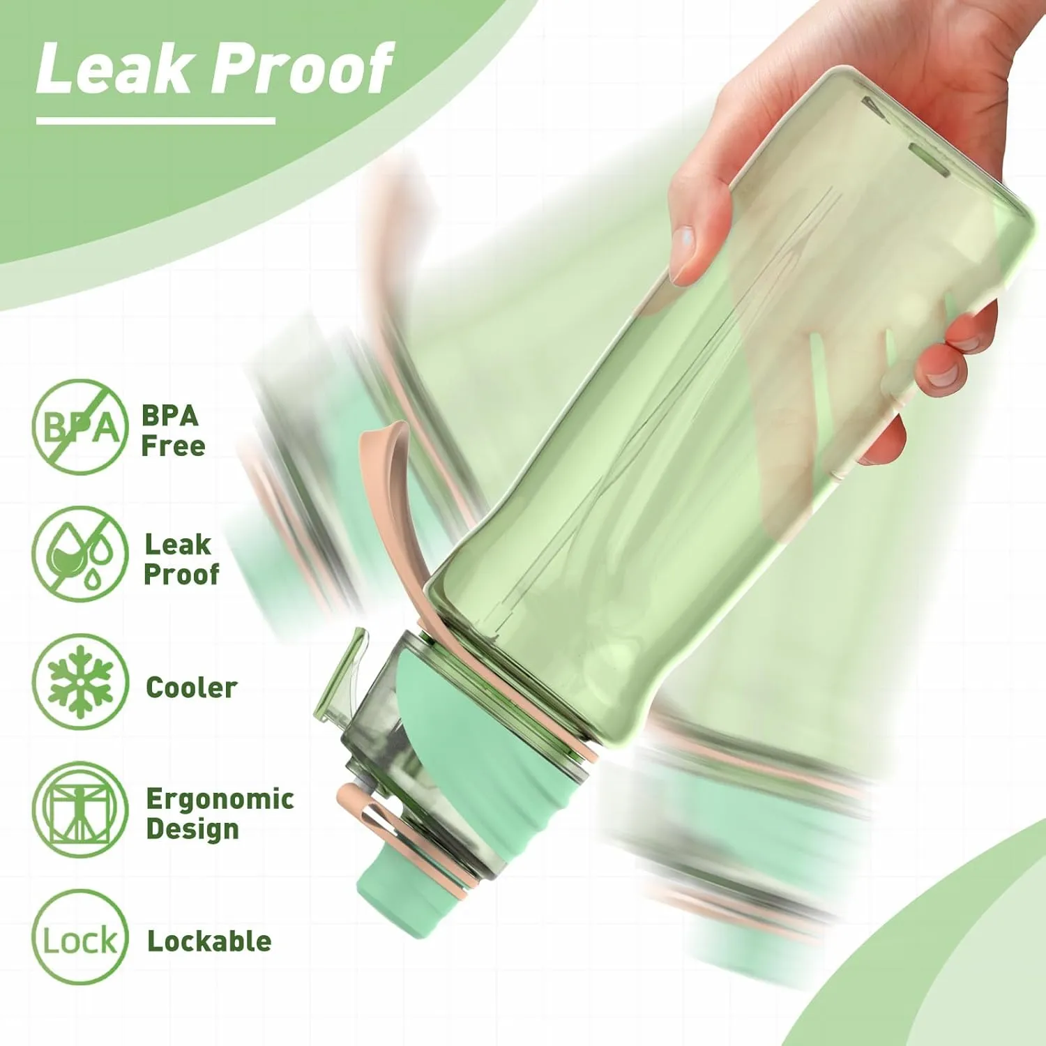 22OZ Misting Water Bottle, 2-in-1 Mist and Sip Water Bottles, Mist Water Bottle for Drinking, Great for Hiking/Running/Outdoor Activity, BPA-Free & Leakproof, Green