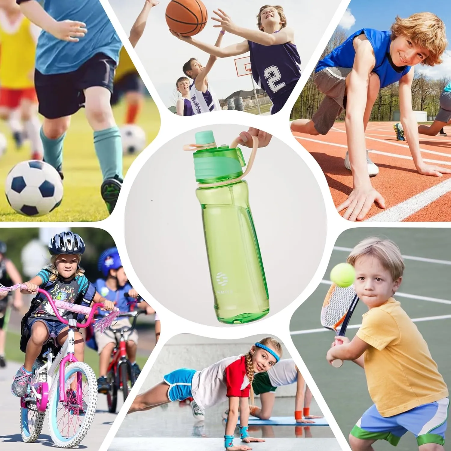 22OZ Misting Water Bottle, 2-in-1 Mist and Sip Water Bottles, Mist Water Bottle for Drinking, Great for Hiking/Running/Outdoor Activity, BPA-Free & Leakproof, Green