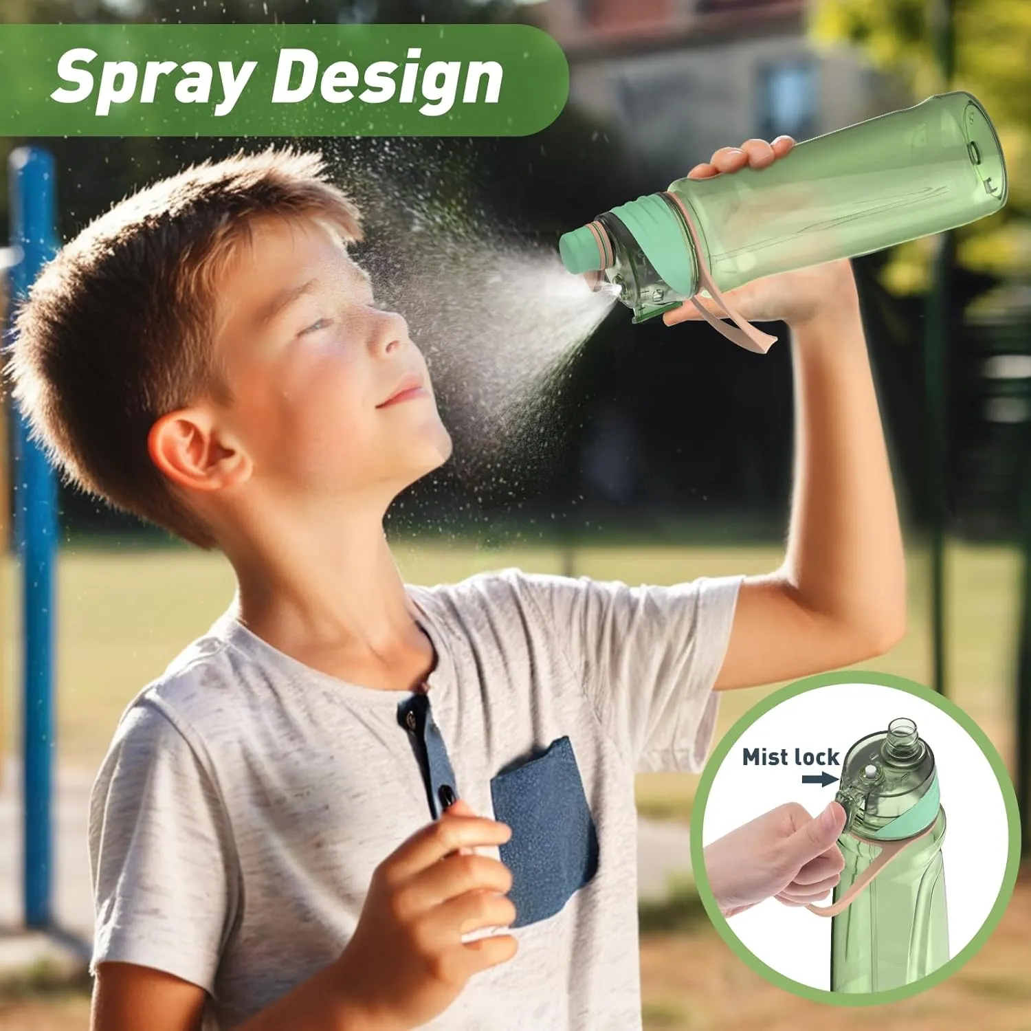 22OZ Misting Water Bottle, 2-in-1 Mist and Sip Water Bottles, Mist Water Bottle for Drinking, Great for Hiking/Running/Outdoor Activity, BPA-Free & Leakproof, Green