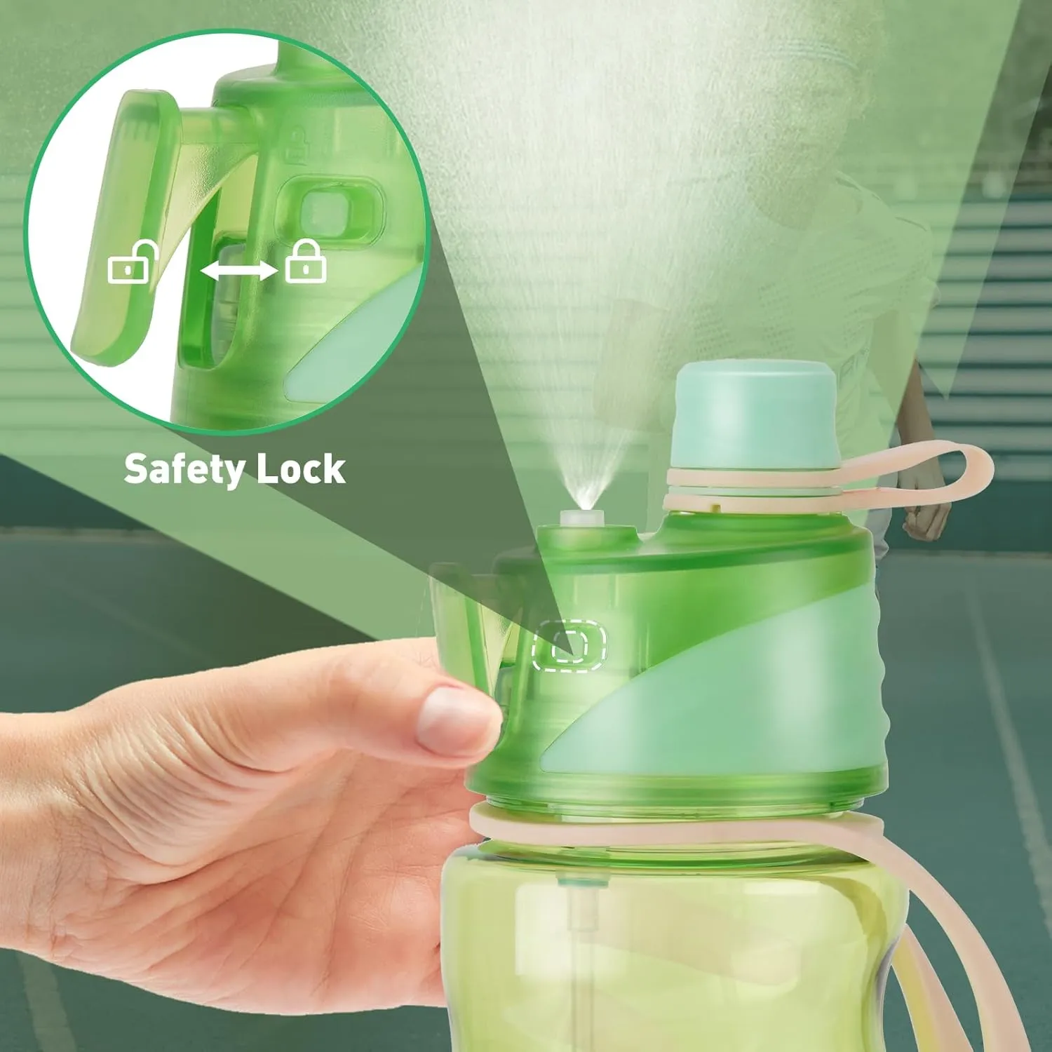 22OZ Misting Water Bottle, 2-in-1 Mist and Sip Water Bottles, Mist Water Bottle for Drinking, Great for Hiking/Running/Outdoor Activity, BPA-Free & Leakproof, Green