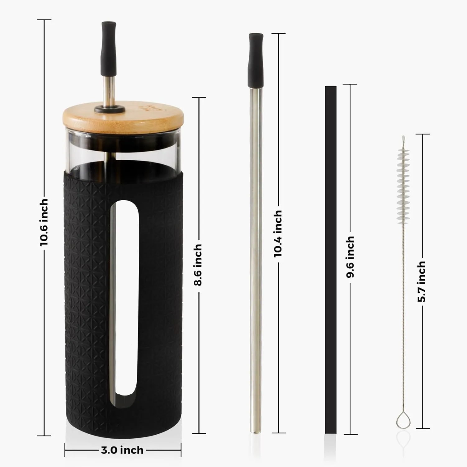 24 Oz Reusable Boba Cup with Bamboo Lid | 2 Straw With Silicon Tip and Cleaning Brush | Smoothie cup glass tumbler with straw and lid bamboo | Glass Boba Cup with Sleeve
