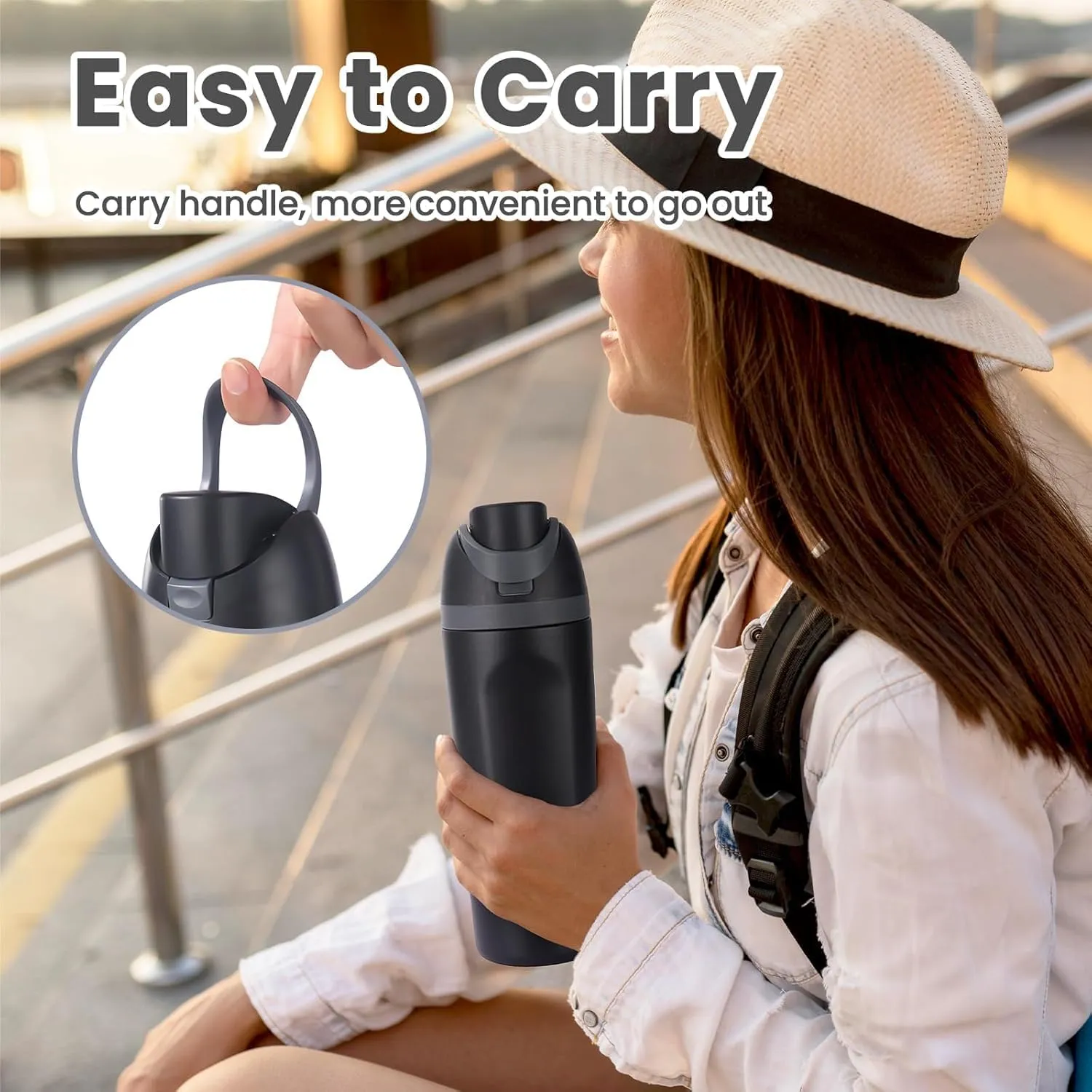 24oz Insulated Stainless Steel Water Bottle with Straw for Sports and Travel, BPA-Free Sports Water Bottle (Light Pink)