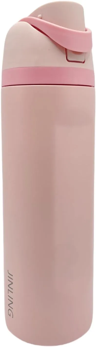 24oz Insulated Stainless Steel Water Bottle with Straw for Sports and Travel, BPA-Free Sports Water Bottle (Light Pink)