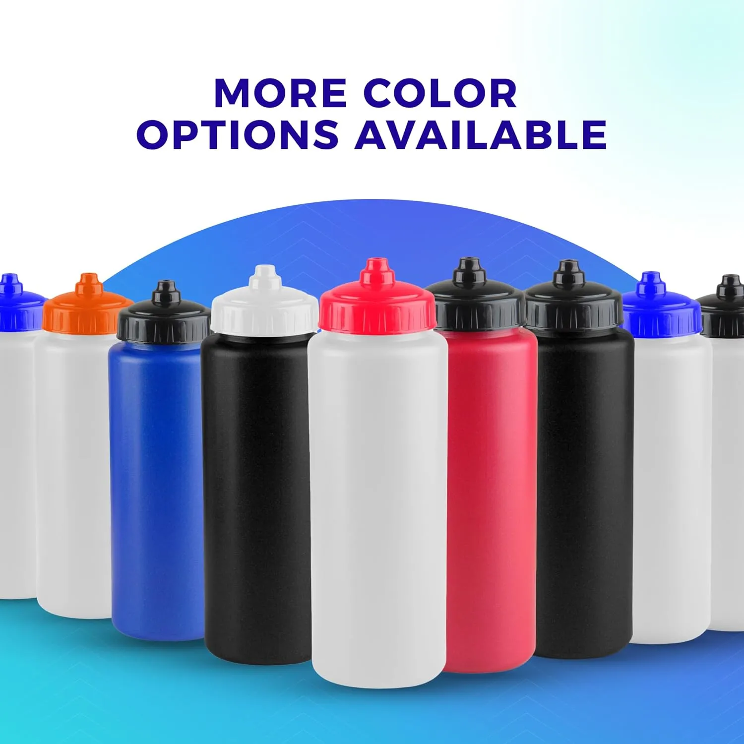 25-Pack, 32 oz Water Bottles, BPA Free Squeeze Bottle, Black Water Bottle with White Lid, Made in USA by Gary Plastic Packaging